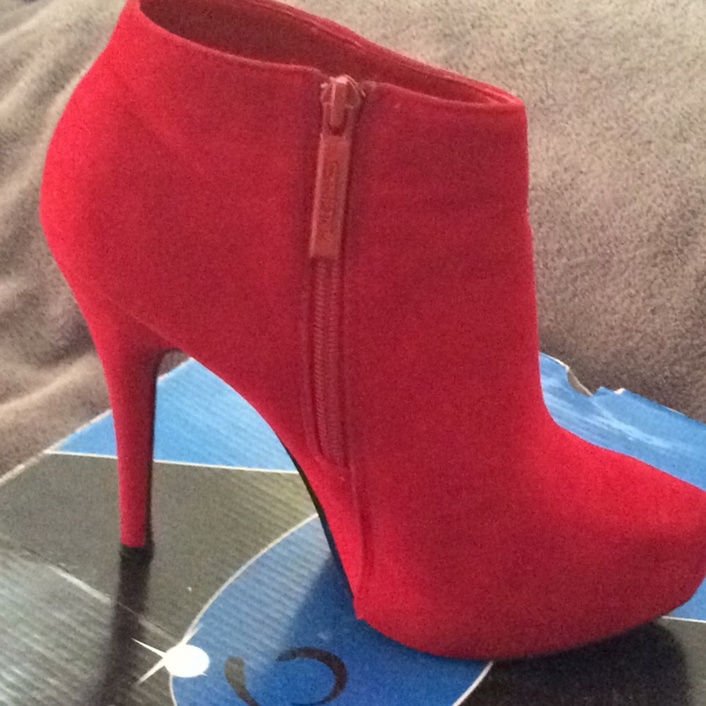 Red suede ankle booties